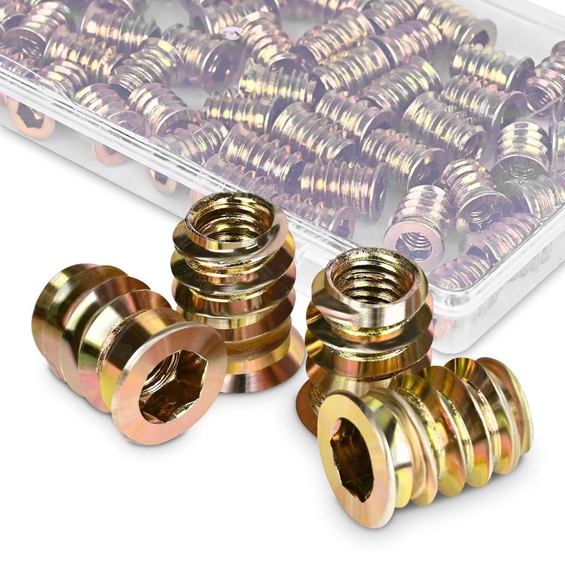 CARLWIN Premium Threaded Inserts for Wood, 60 Pieces 1/4""-20 Wood Inserts, Steel Threaded Inserts for Furniture (1/4""-20 x 15mm) - Image 1